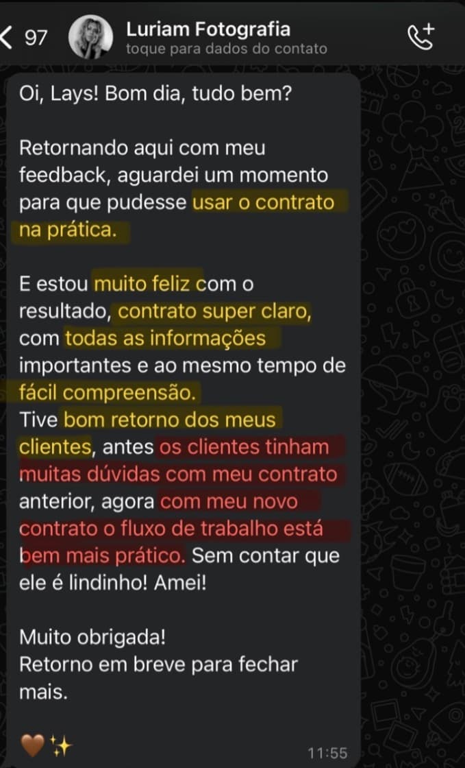 Depoimento de cliente sobre uso prático do contrato no dia a dia